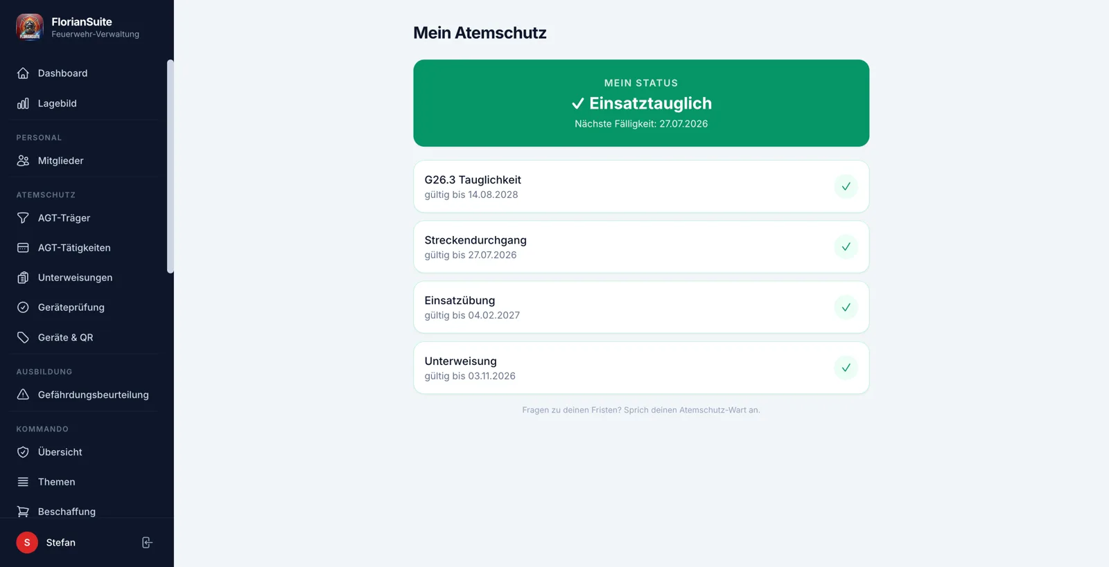 Mein Atemschutz — eigene Fristen
